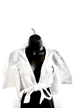 Lulu's White Textured Wrap Blouse